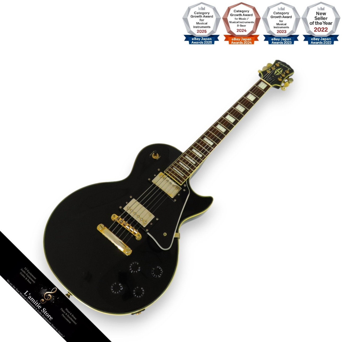 Epiphone Les Paul Custom Electric Guitar Ebony Maple Mahogany HH 22F