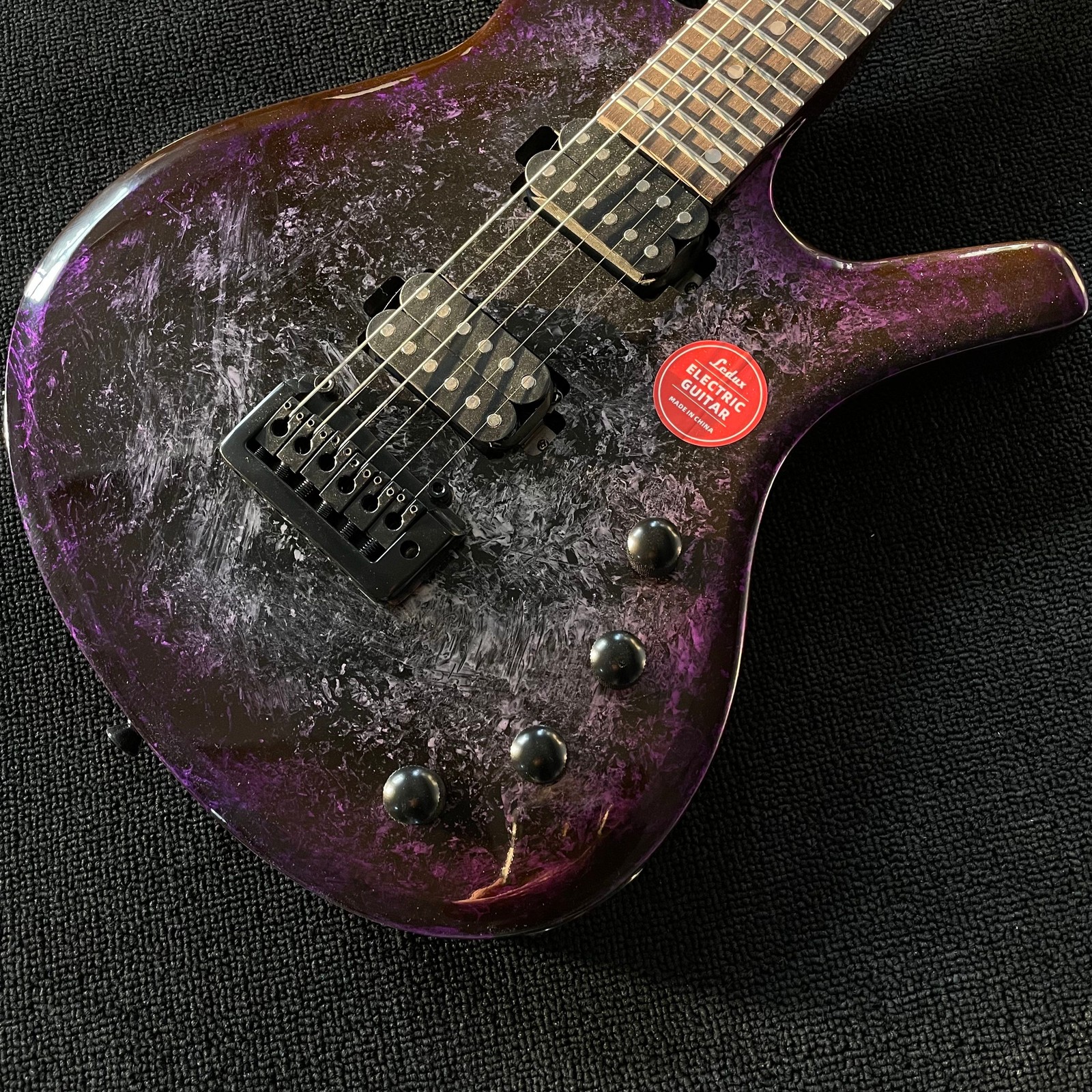 Solid Electric Guitar Open H-H Pickups Tremolo Purple Metallic Gloss Black HW