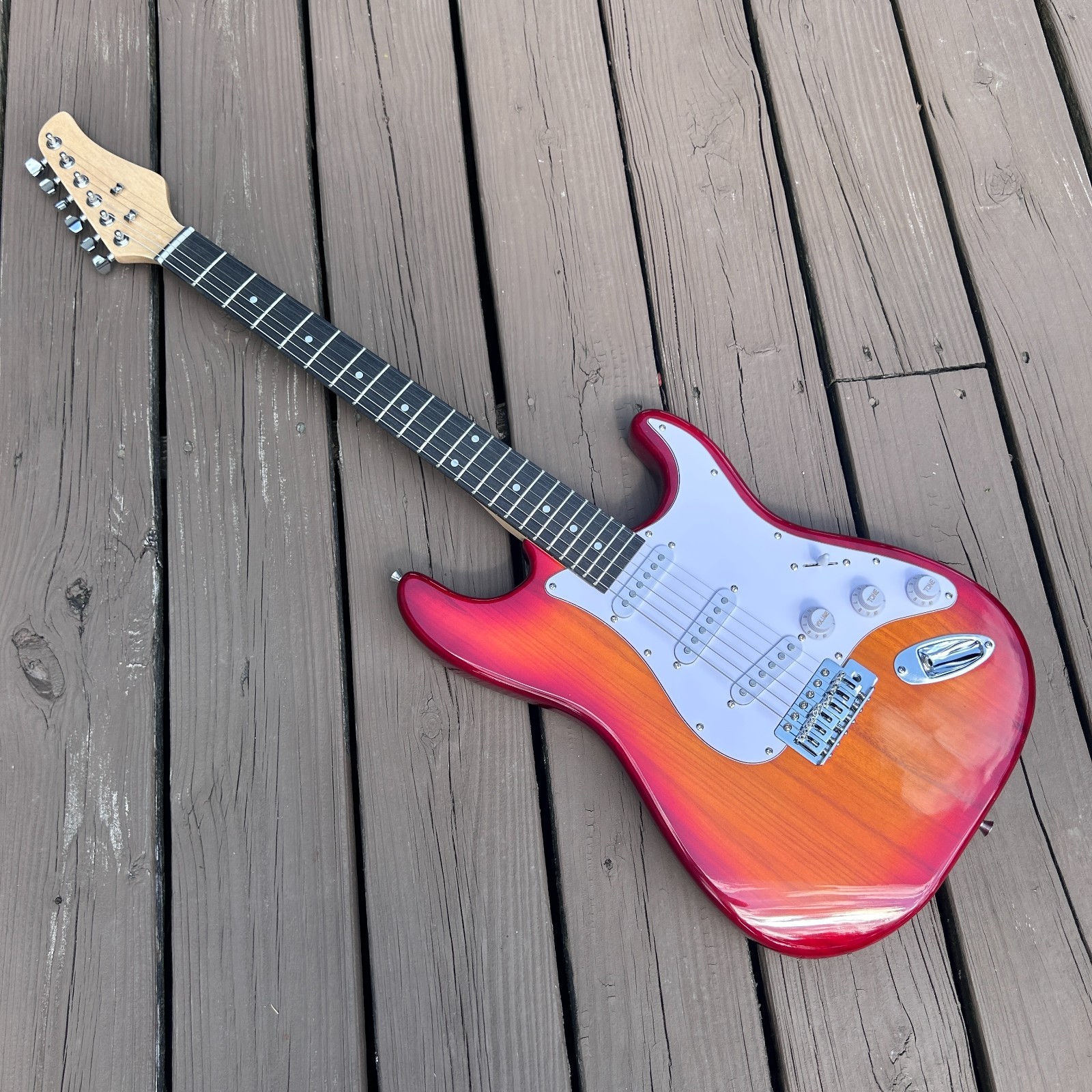 Cherry Sunburst Electric Guitar Package with Gig Bag, S-S-S Pickups, Full-Size