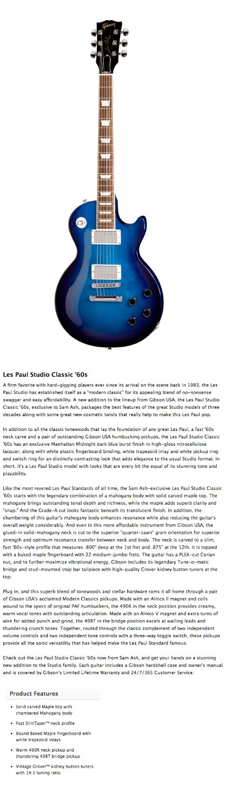 2011 Gibson Les Paul Studio “Classic 60s” Manhattan Midnight