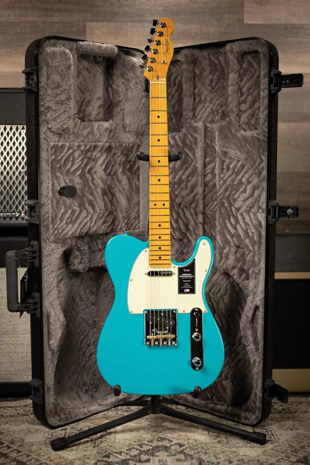 Fender American Professional II Telecaster Electric Guitar – Miami Blue with Har