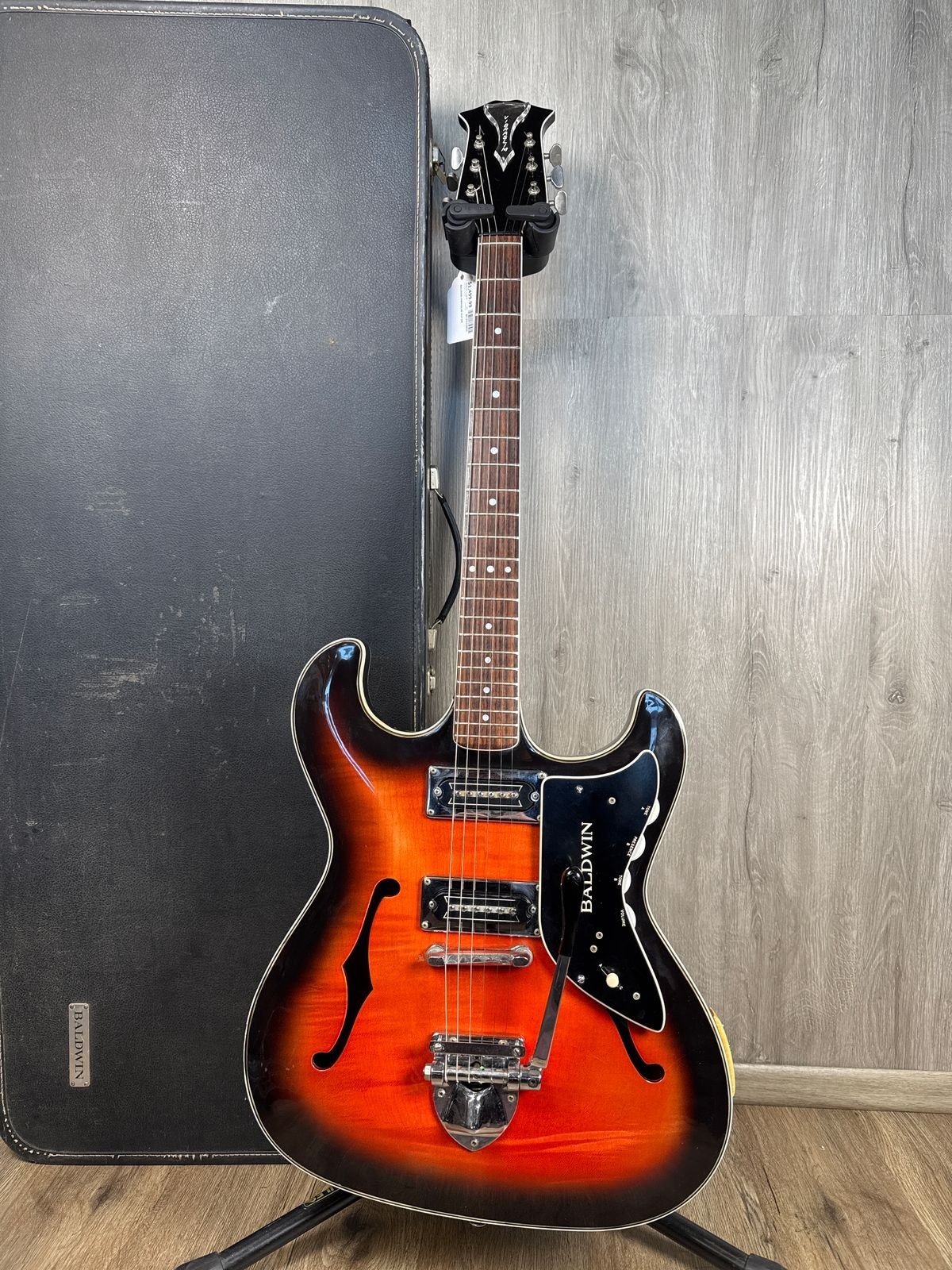 Rare Vintage Baldwin Vibraslim Semi Hollow Guitar OHSC Burns Era Sunburst