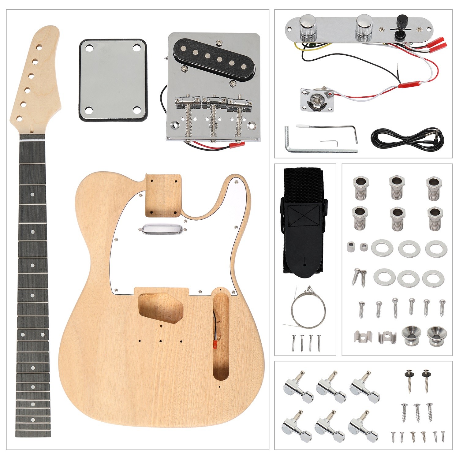 DIY 6 String TL Style Electric Guitar Kits Mahogany Body Maple Neck Accessories