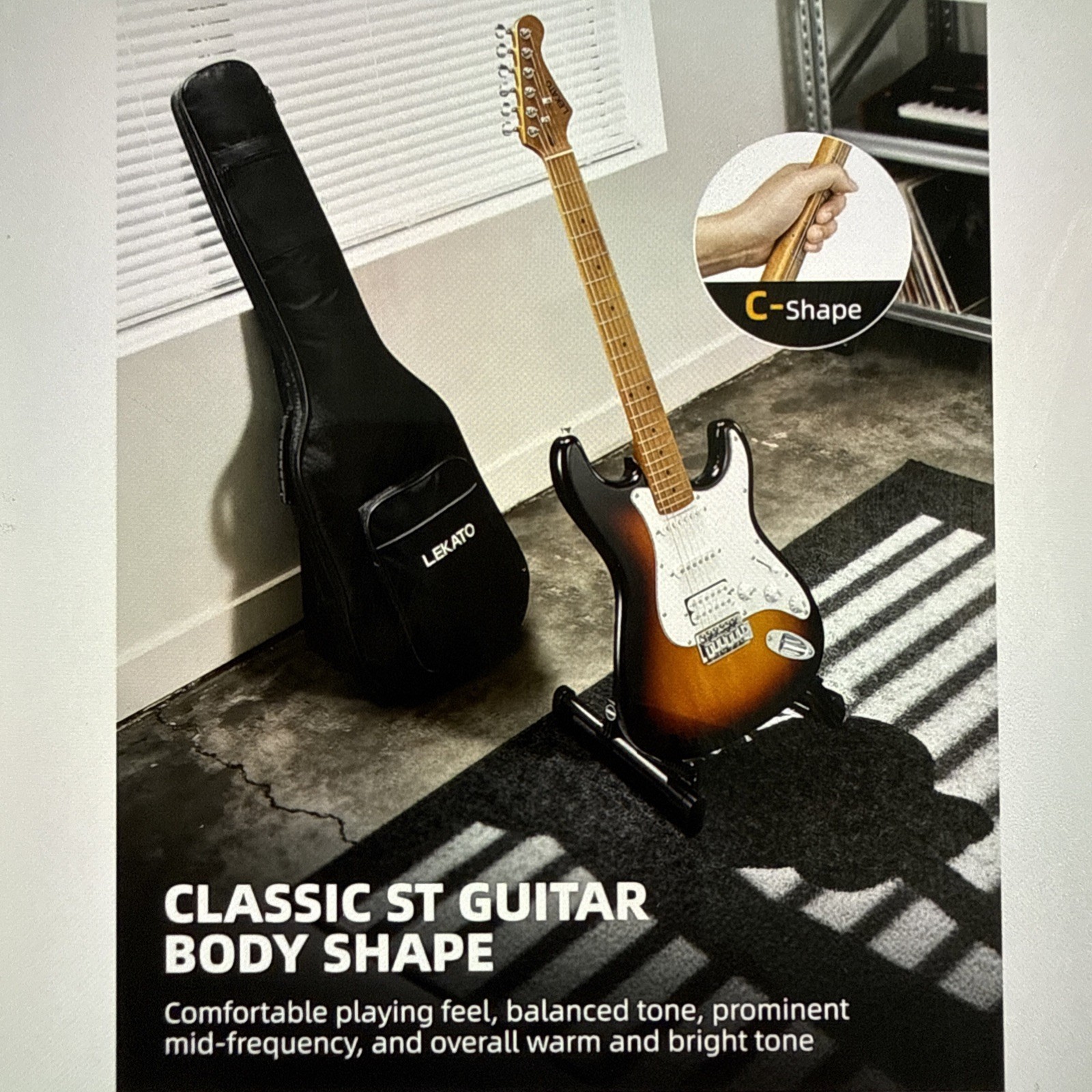 LEKATO 39 Inch HSS Electric Guitar Kit with 5w Mini Amp, Bag, Tuner, Capo, Strap