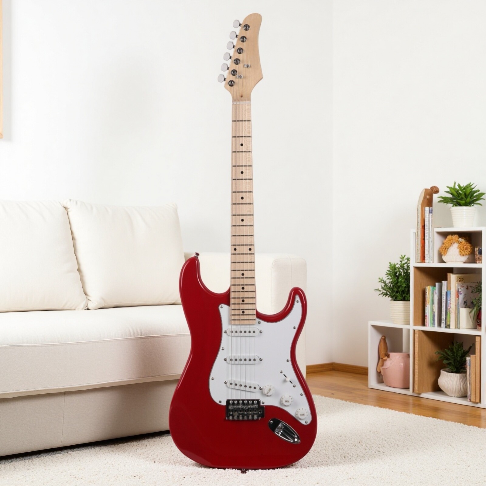 ST-Style Electric Guitar Set – SSS Pickups, Basswood, Maple Neck, Red Finish