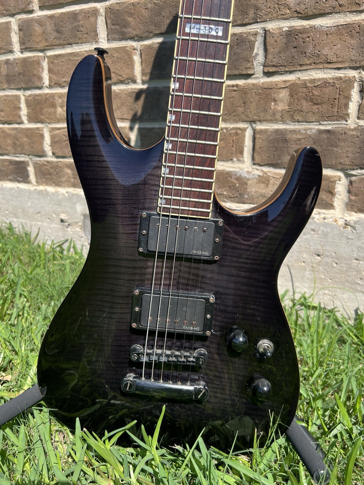 Rare Early 2000 ESP LTD H-300 Neck Thru Flame Top Black Burst w/ EMG HZ Pickups