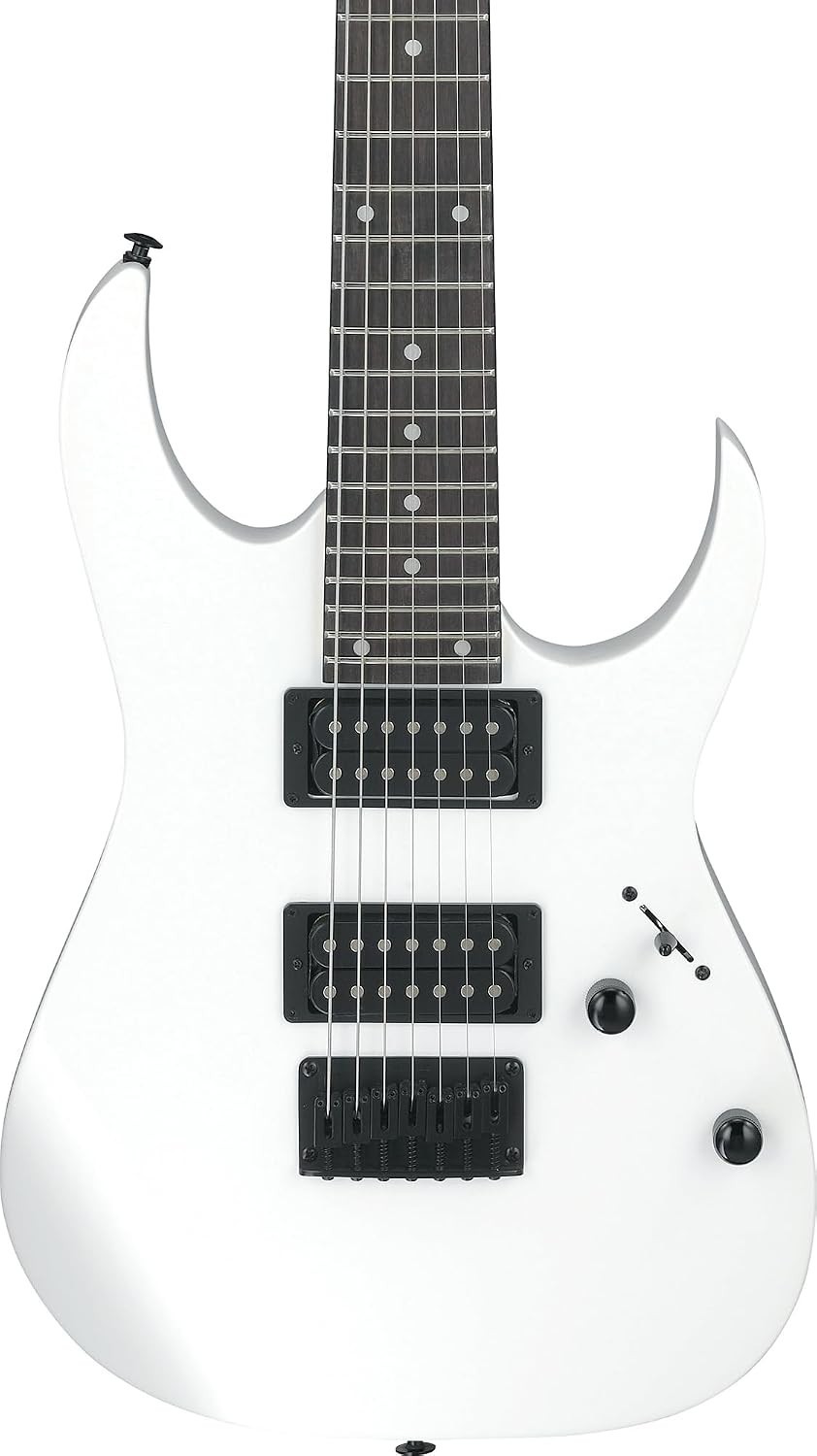 RG Gio 7-String Electric Guitar – White Bundle with Gig Bag, Tuner, Strap, In…