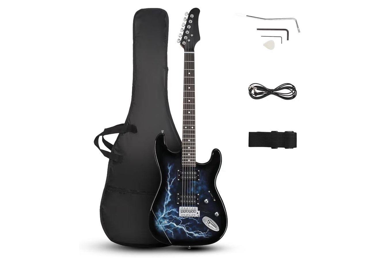 Ktaxon Full-Size Electric Guitar Black with Gig Bag, Strap, Cable, Picks, Tools