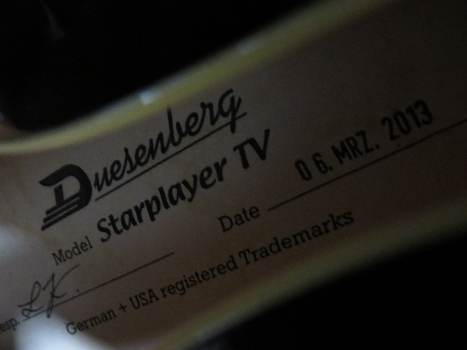 2013 Duesenberg Starplayer TV Semi-Hollow Black! w/OHSC