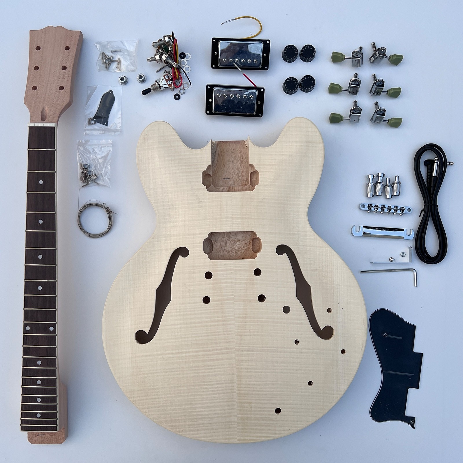 DIY Electric Guitar Kits Bone Nuts Hollow Flamed Maple Top Maple Body FREE SHIP