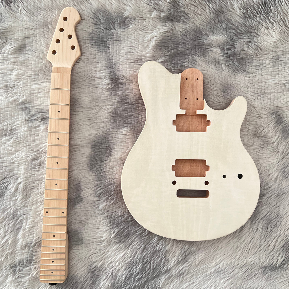 DIY Unfinished Solid Wood Electric Guitar Kit M Canadian Maple Neck CR Part Full