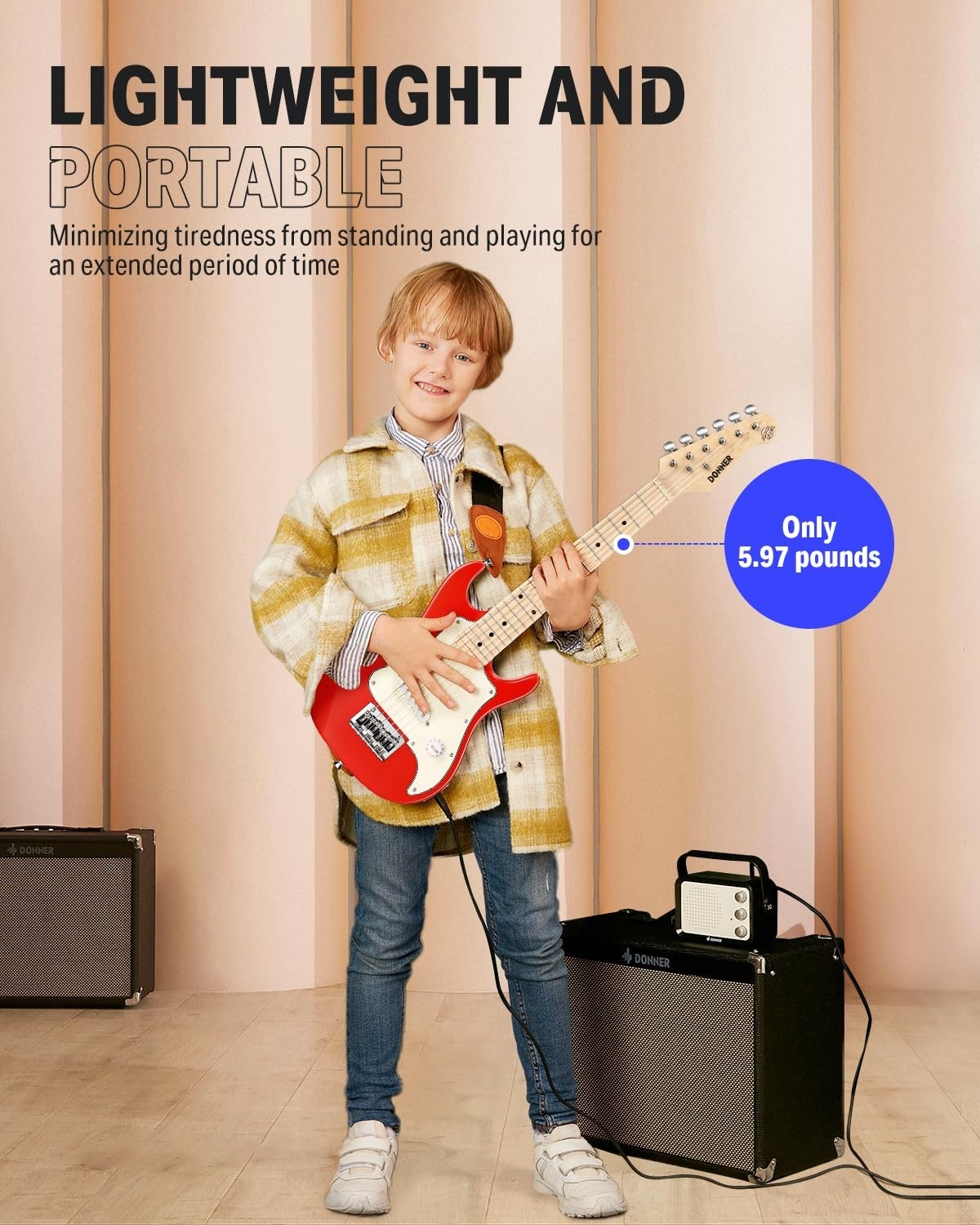 30″ Kids Electric Guitar Beginner Kit – Mini ST-Style with Amp, Bag, Tuner & Mor