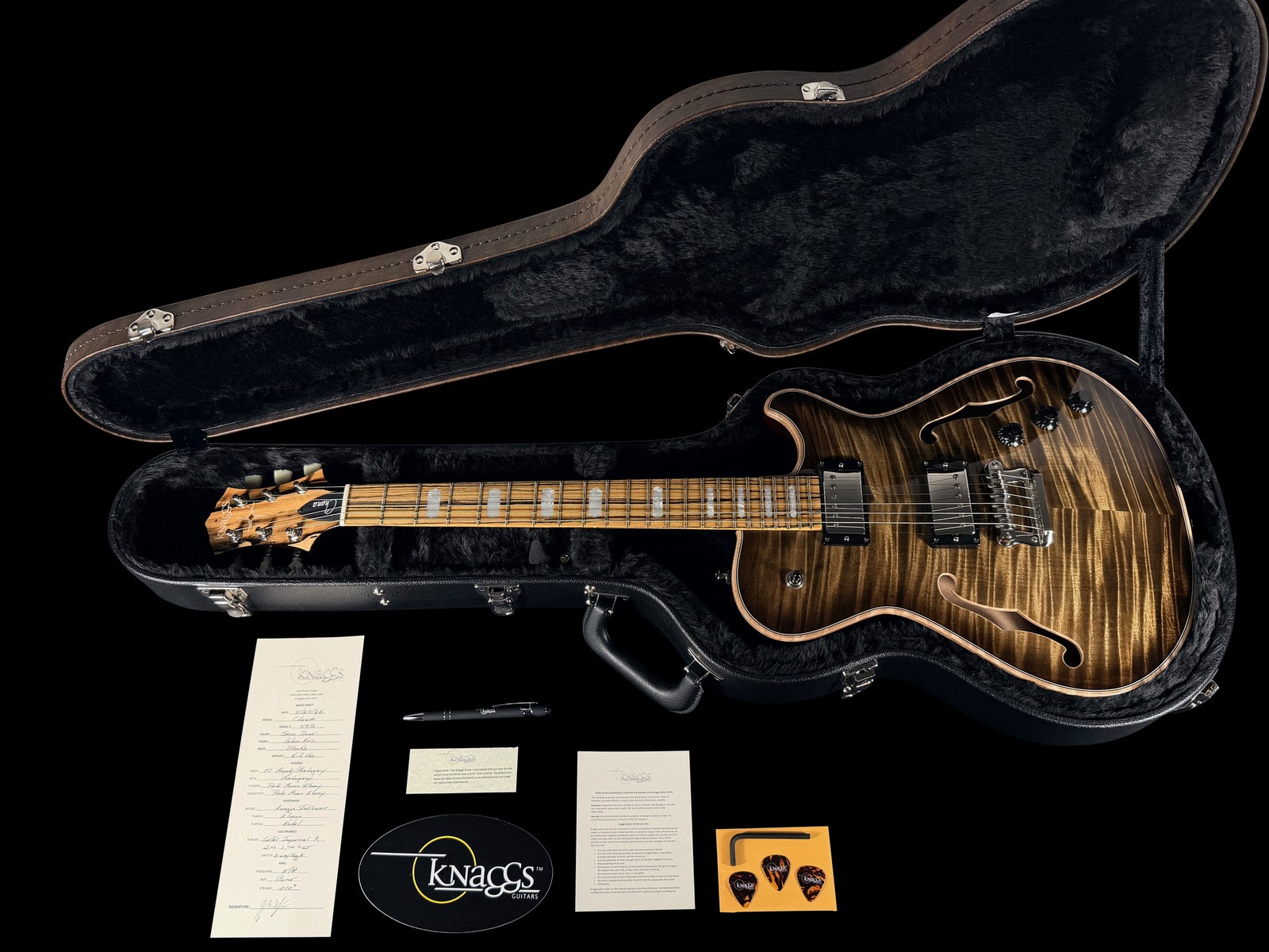 2026 KNAGGS CHENA HOLLOWBODY TIER 1 w PALE MOON EBONY FRETBOARD ~SAND DUNE BURST
