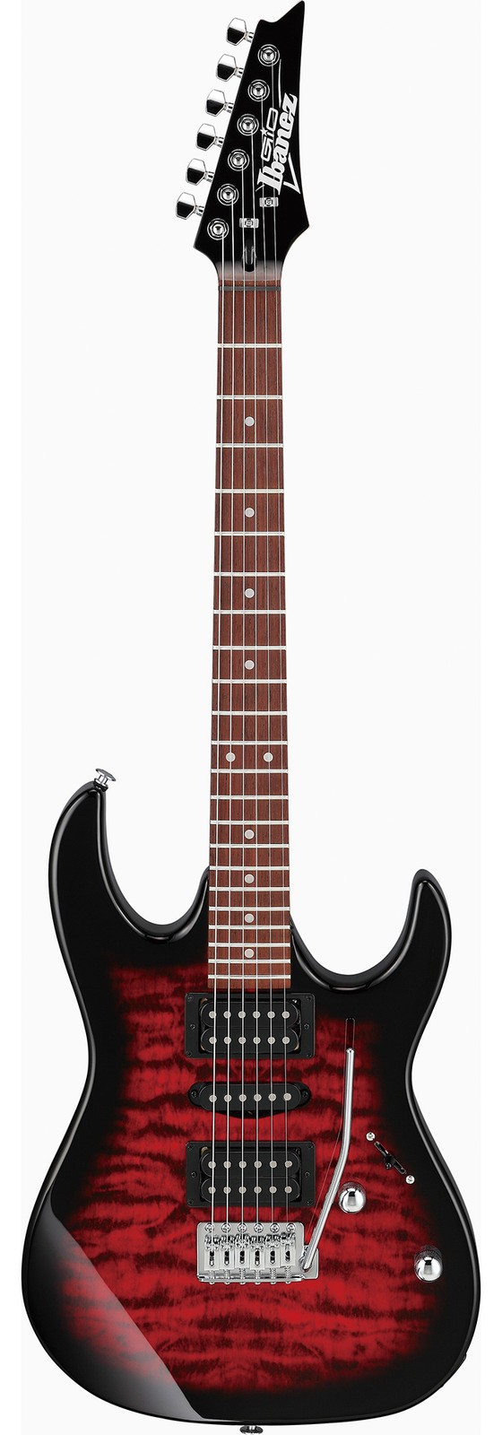 Ibanez GRX70QA RG Gio Electric Guitar – Transparent Red Burst w/ Amplifier