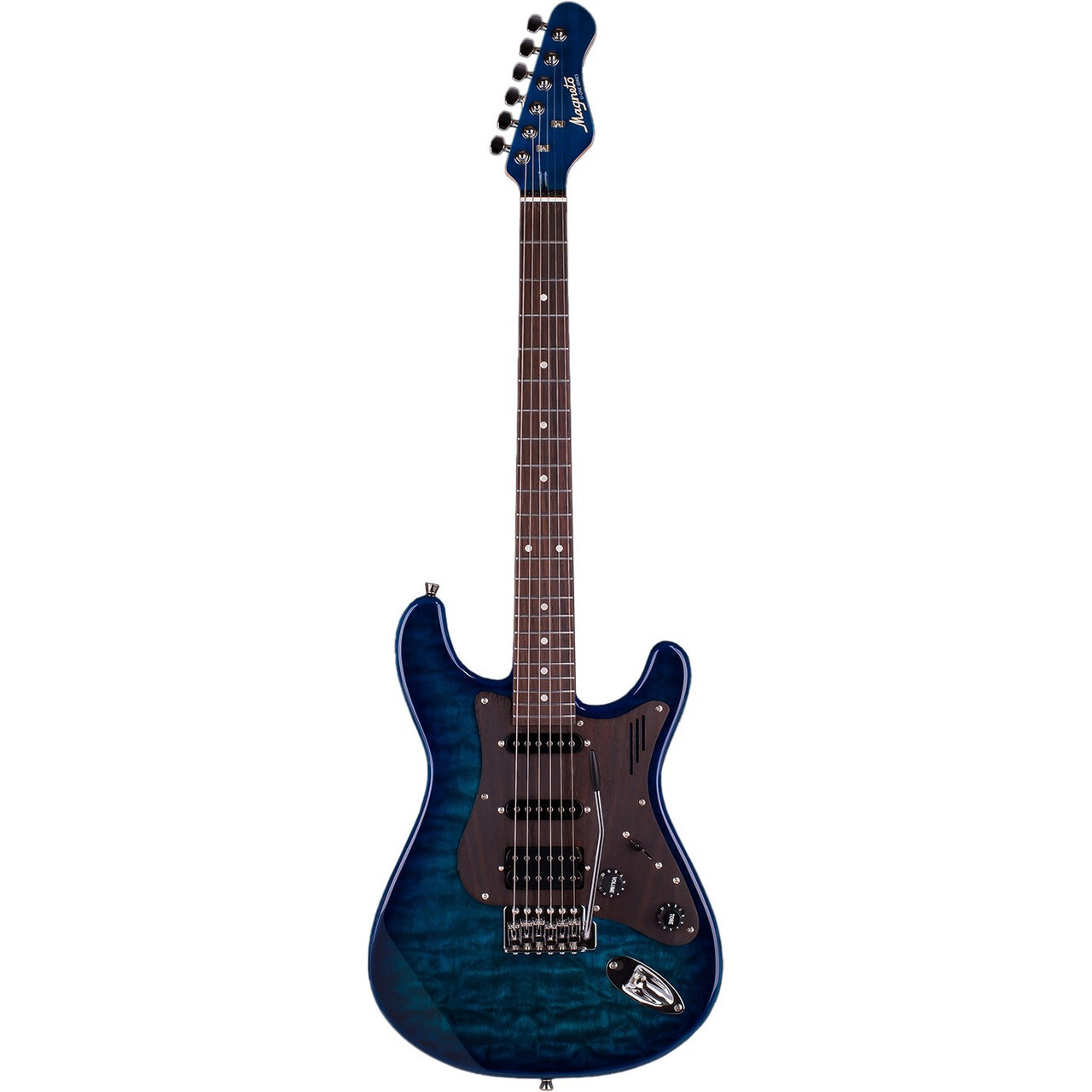 Magneto U-ONE Sonnet Modern US-2300 HSS Guitar, Rosewood, See Thru Blue Quilt
