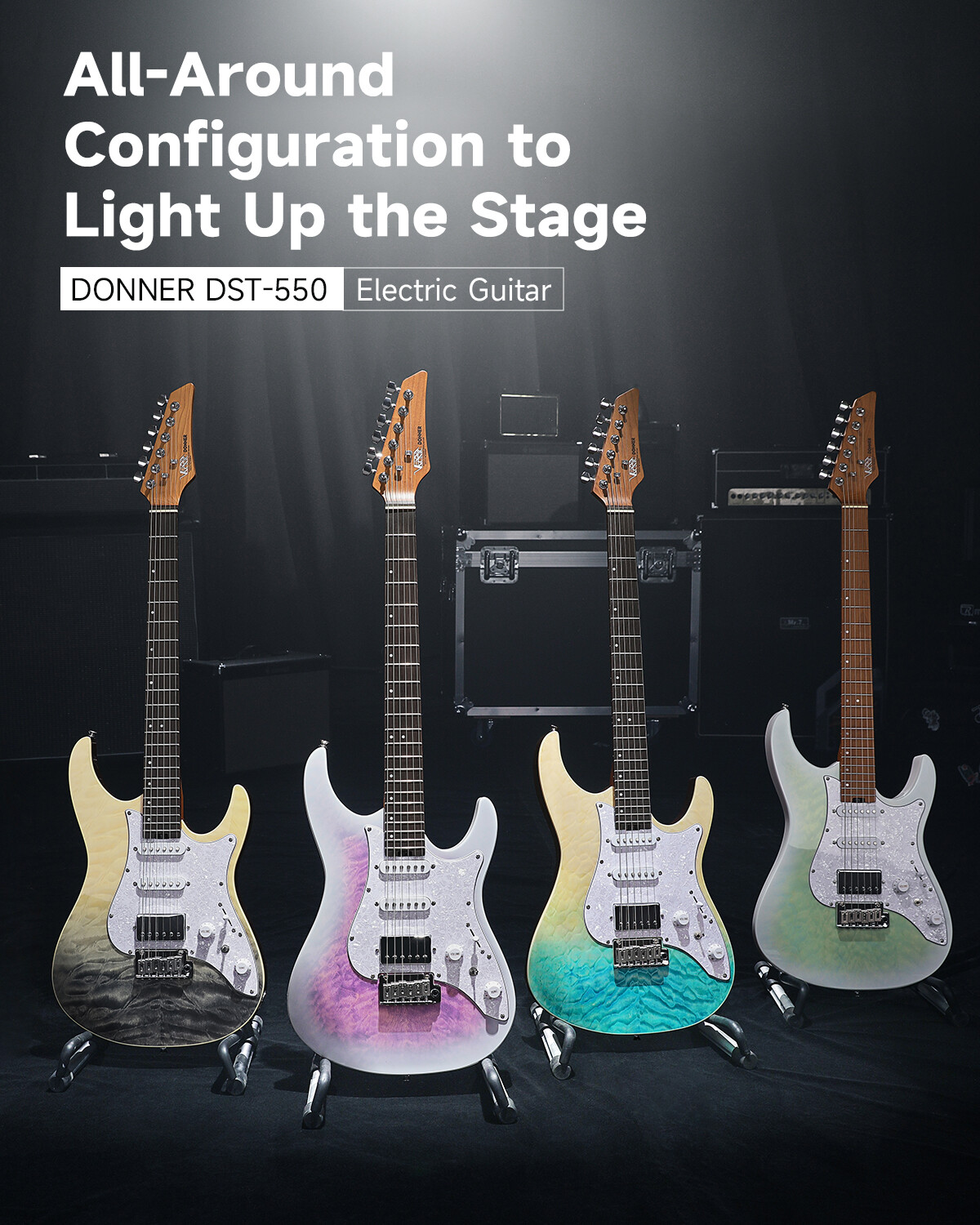 Donner DST-550 Electric Guitar Solid Body Tremolo Bridge Black Mirage Gradation