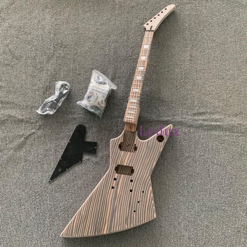 DIY Unfinished Solid Electric Guitar Kits Zebra Wood Top HH Pickups Fast Ship