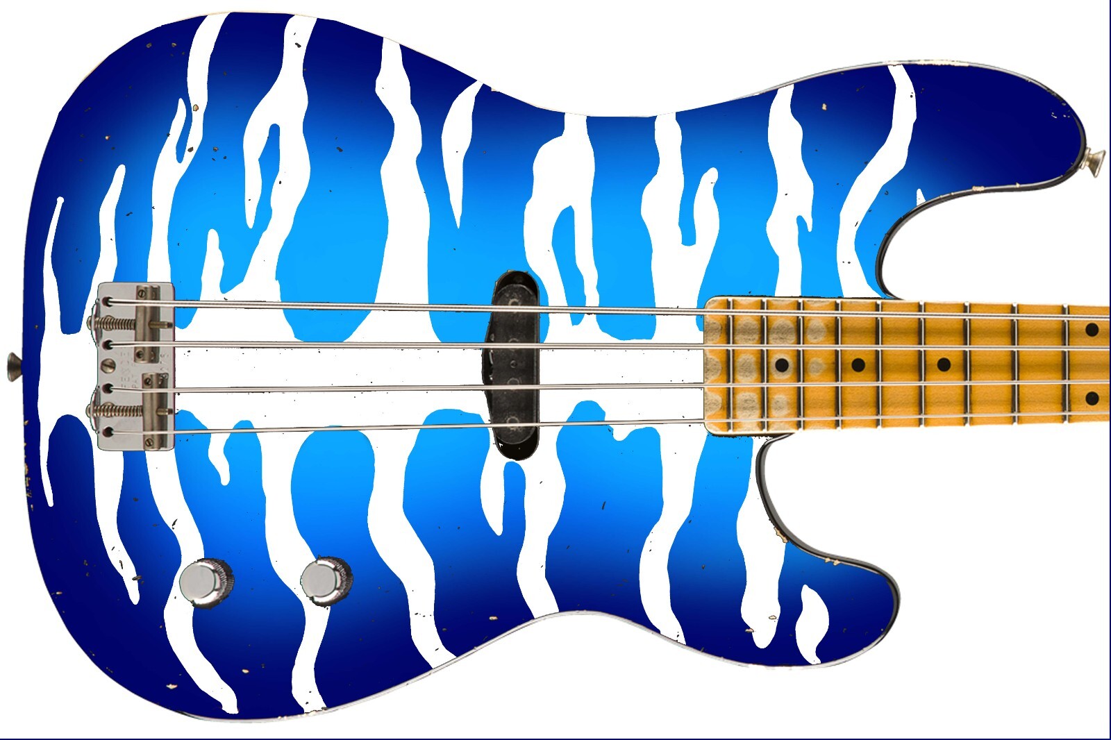 Guitar Skin Axe Wrap Re-skin Bass Reface Blue White Bengal Tiger Stripes 1222