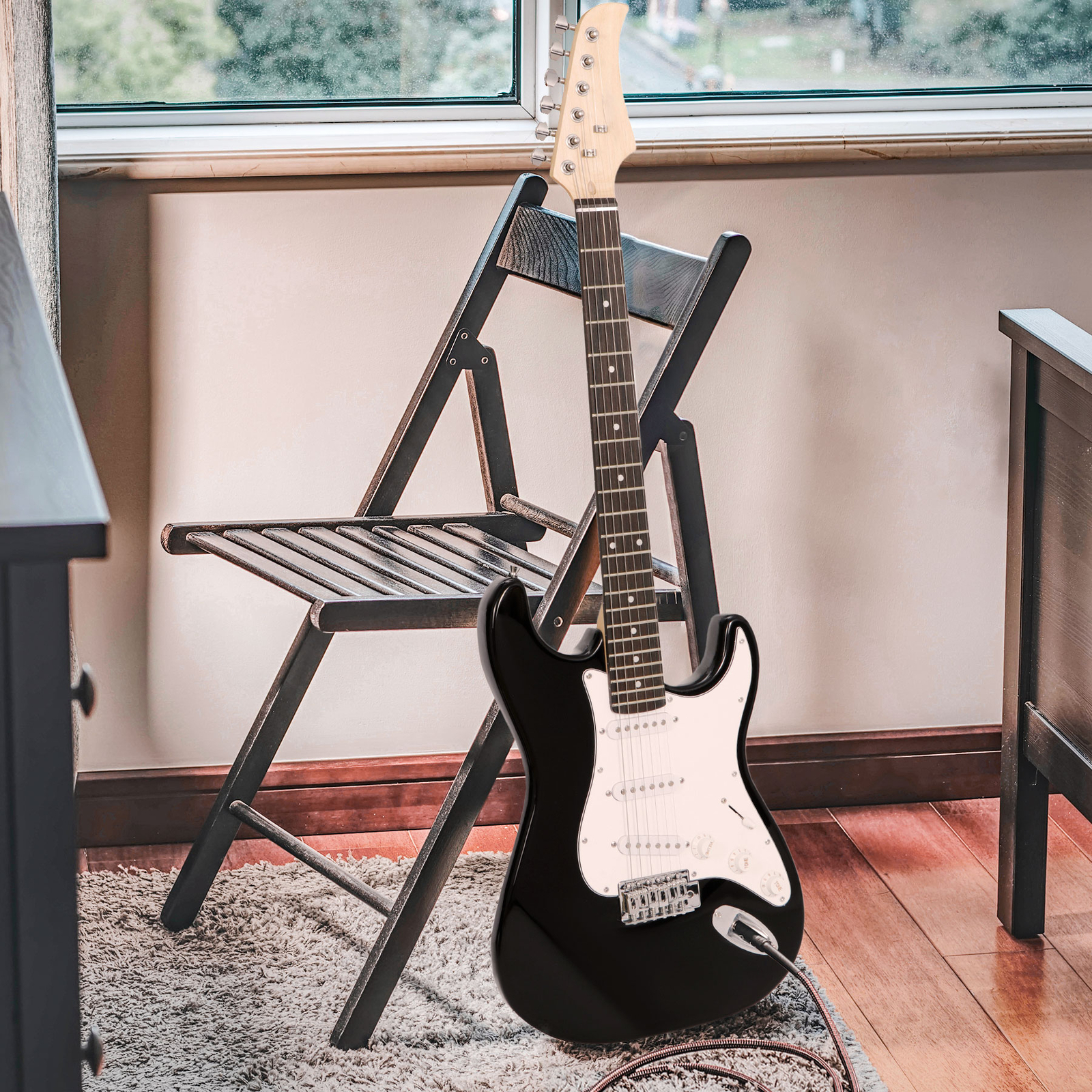 39″ Black Electric Guitar with Amp, Case and Accessories Pack Beginner Full Size