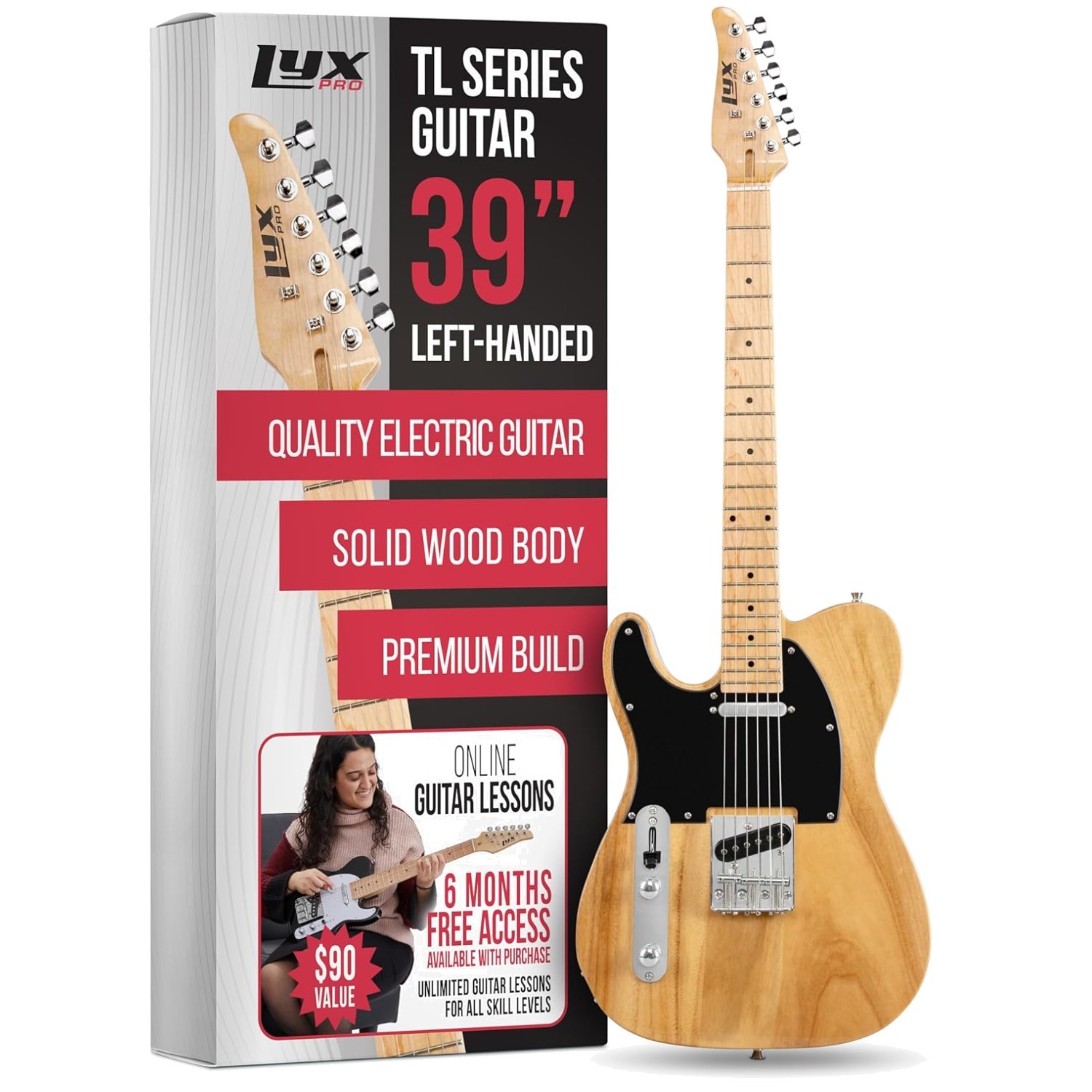 Vintage Style 39” Left Hand Electric Guitar, Natural