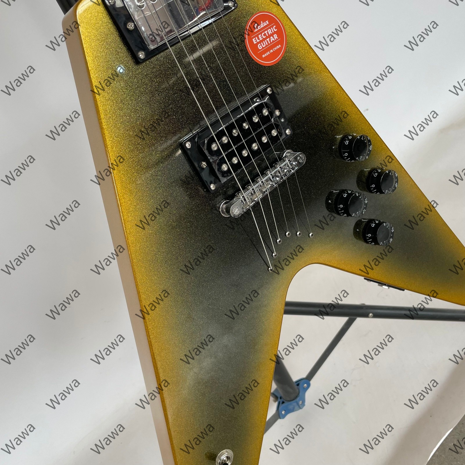 Exquisite Gold Black Burst Sparkle V Electric Guitar Solid Body TOM Bridge