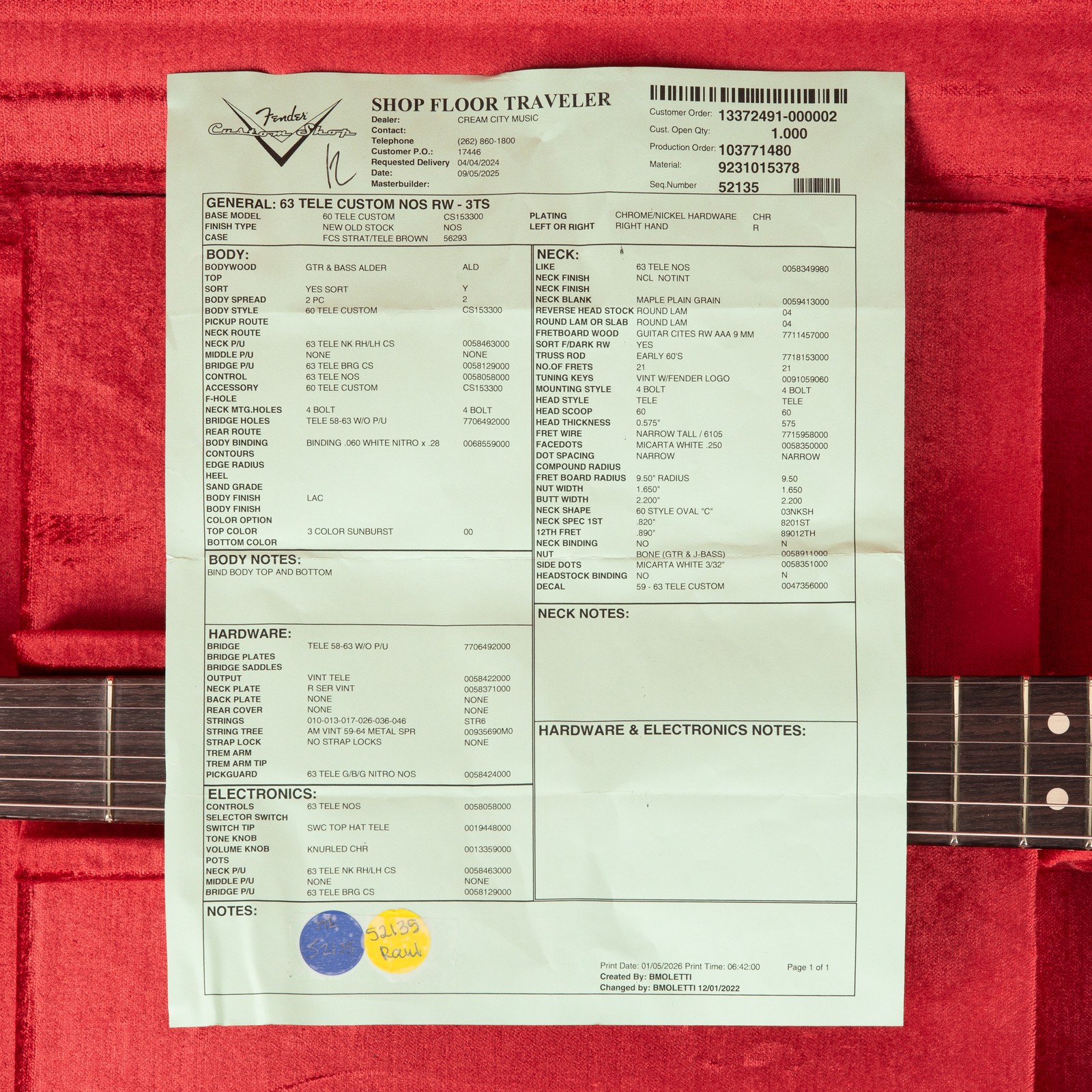 Fender Custom Shop 1963 Telecaster Custom NOS Rosewood – 3 Tone Sunburst