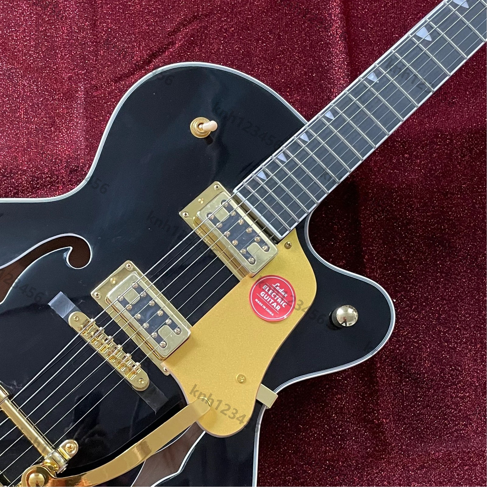 Gloss Black Semi Hollow Cutaway Electric Guitar Gold Hardware Dual Humbuckers