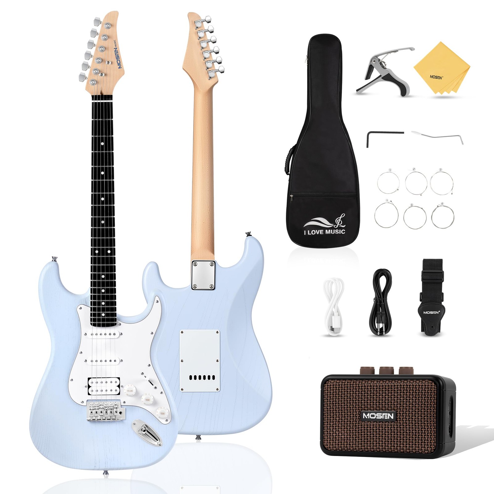 Mosen 39 Inch Electric Guitar with HSS Pickups and Single-Coil Tremolo System…