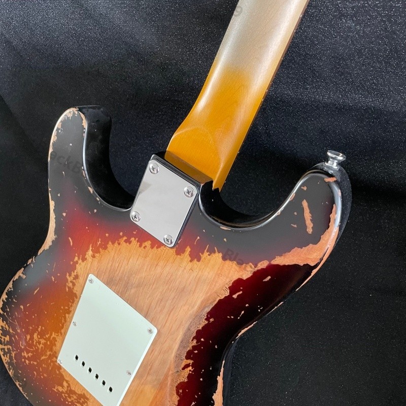 Electric Guitar Vintage Yellow Aged SSS White Pickguard Bone Nut Fast Ship