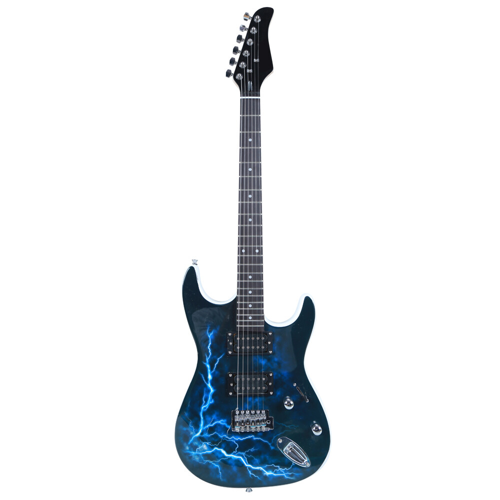 Blue Lightning Style Electric Guitar 6-Strings w/Power Cord/Strap/Bag/Plectrums