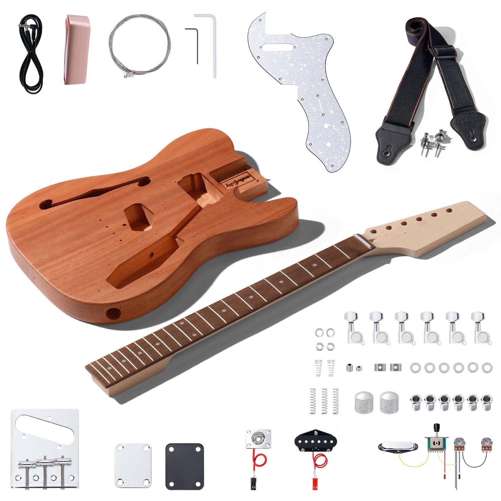DIY Semi-Hollow Electric Guitar Kit – Mahogany Body, Maple Neck, Laurel Fretboar