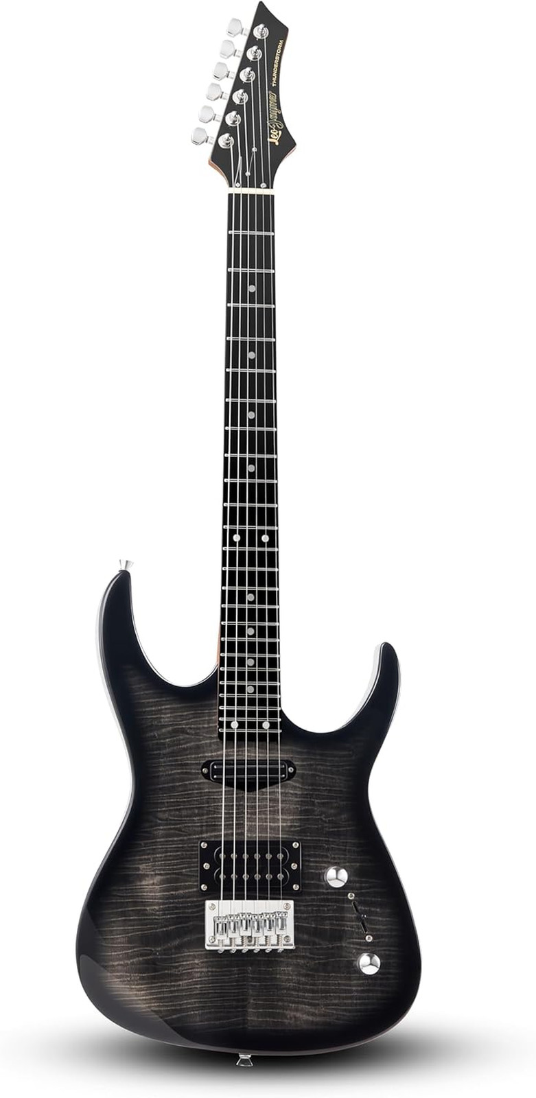 Leo Jaymz Thunderstorm ST Electric Guitar Black Flame 24 Frets Fixed Bridge