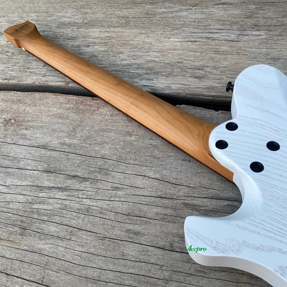 Acepro Upgraded Headless White Electric Guitar 2 Single Jumbo Stainless Steel