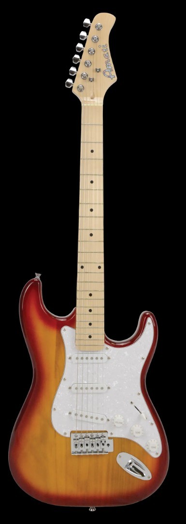 Amati Model #100STCS ST Style Electric Guitar Cherry Sunburst Finish w/bag +