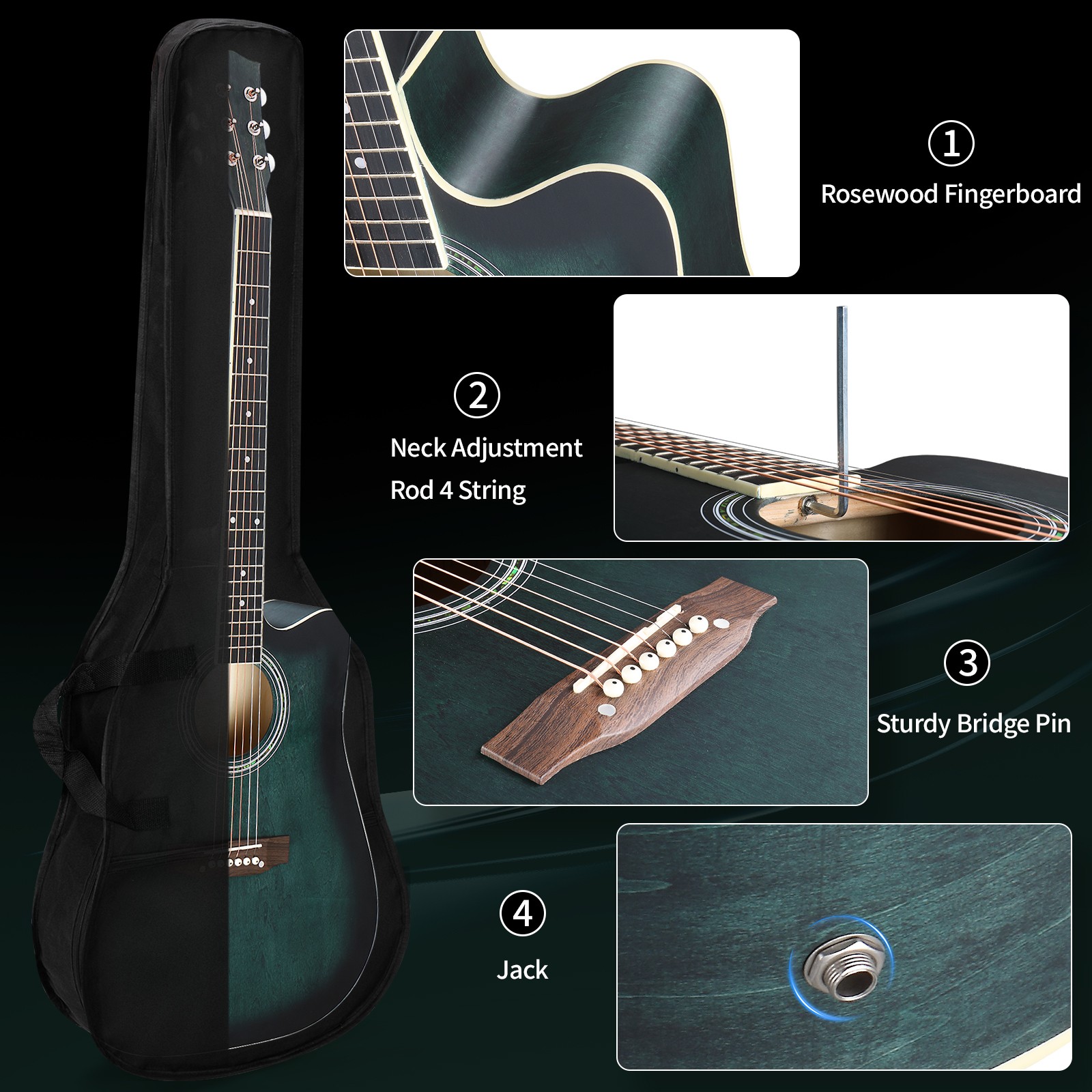 Ktaxon 41-In Cutaway Dreadnought Acoustic Guitar -Folk with Amplifier,Tuner