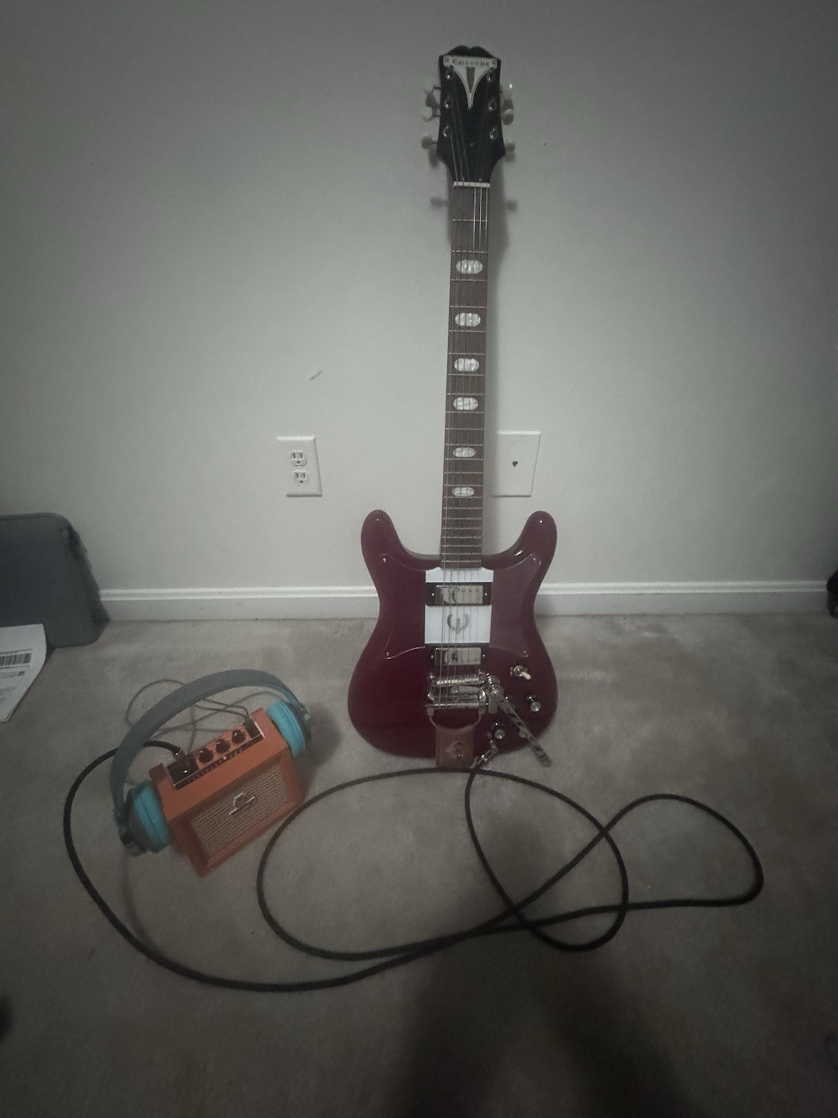 Epiphone Crestwood Custom Cherry Red Electric Guitar 2021 with small Orange Amp