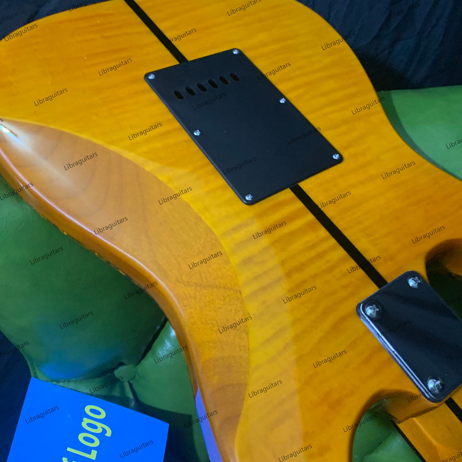 New Electric Guitar Figured Maple Top Veneer Tremolo Bridge SSS Pickups Yellow