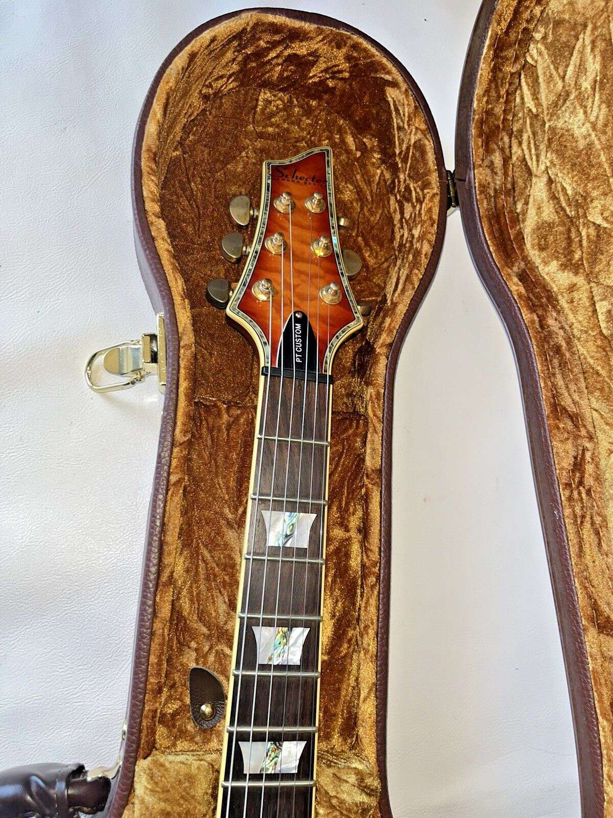 Schecter PT Custom setin neck Electric Guitar Quilted Abalone Flame Orang w/Case