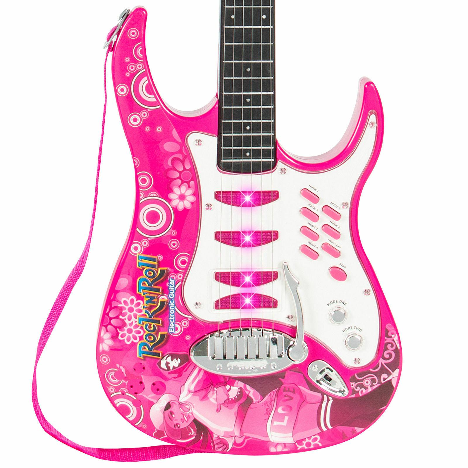 Kids Pink Karaoke Electric Guitar Set MP3 Player Learning Toys Microphone, Amp