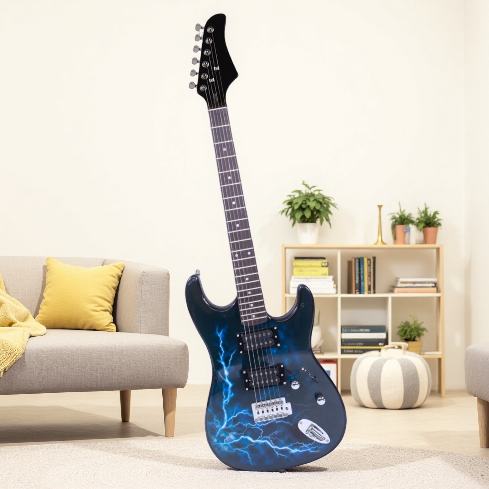 Stylish Black H-H Pickups ST-E Electric Guitar Set With Lightning Patterns
