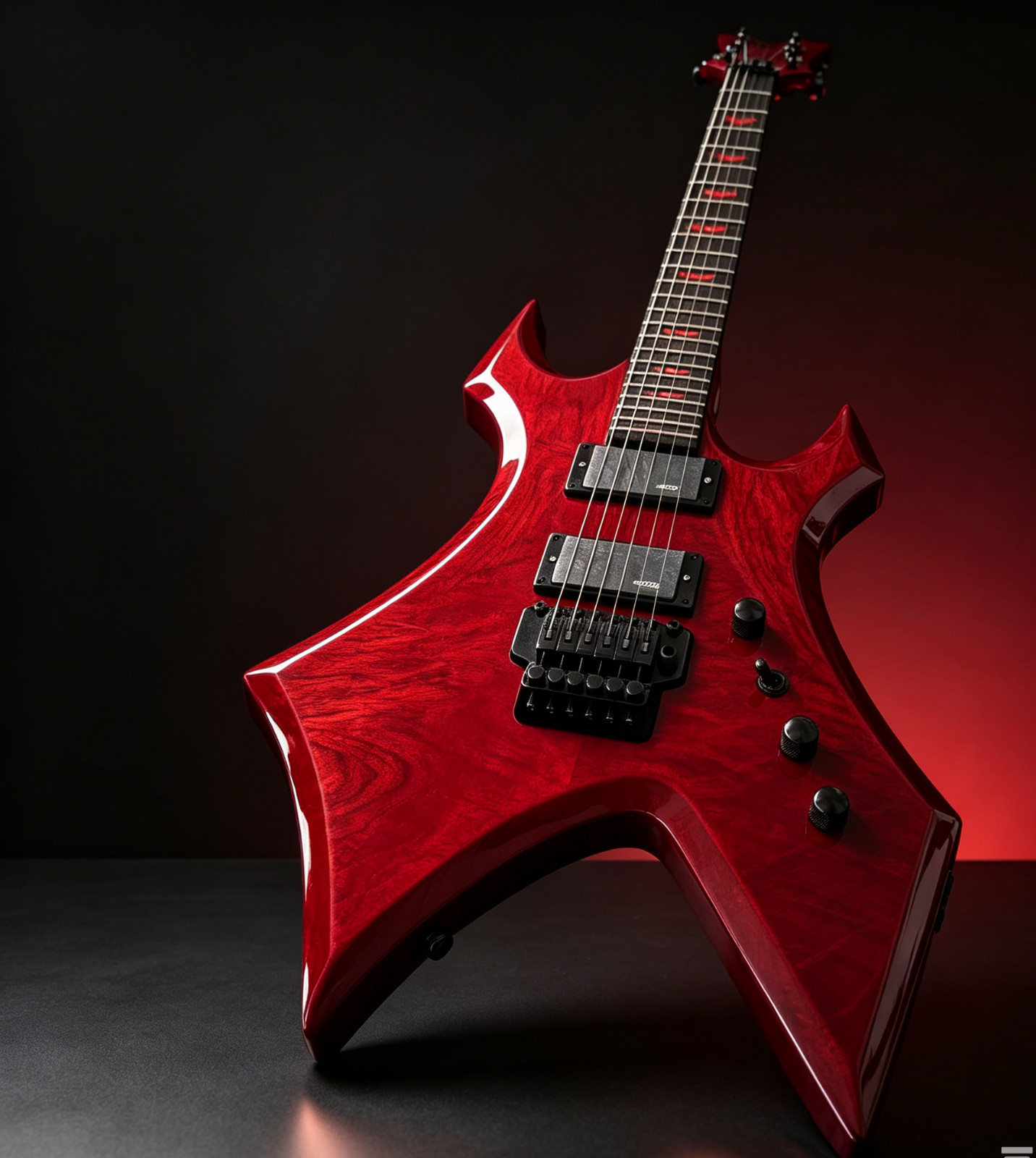 Bright Red Punk Style Electric Guitar With Double Lock Tremolo, Heavy Rock Rehea