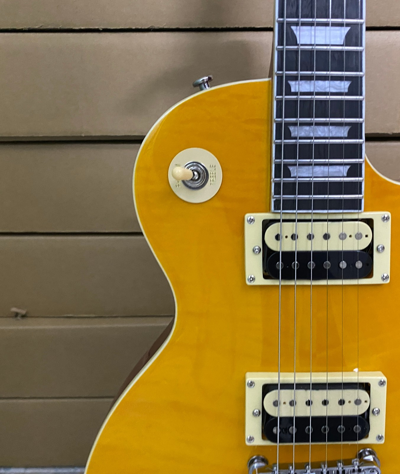 Low price sale! Yellow 6-string electric guitar with zebra pickups. Free shippin