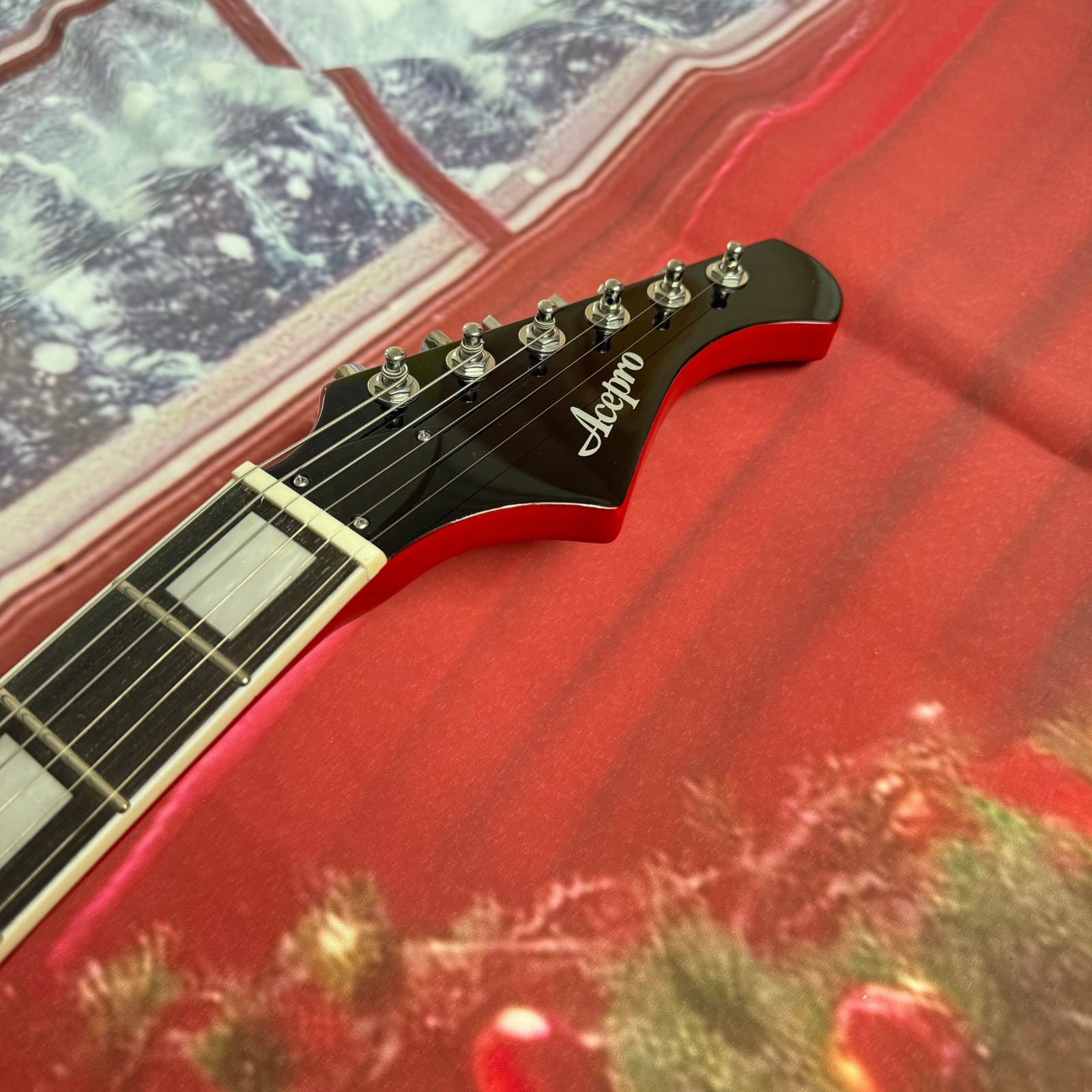 New Acepro Electric Guitar Red Explored HH pickups Block Fret Inlays Hard Rock