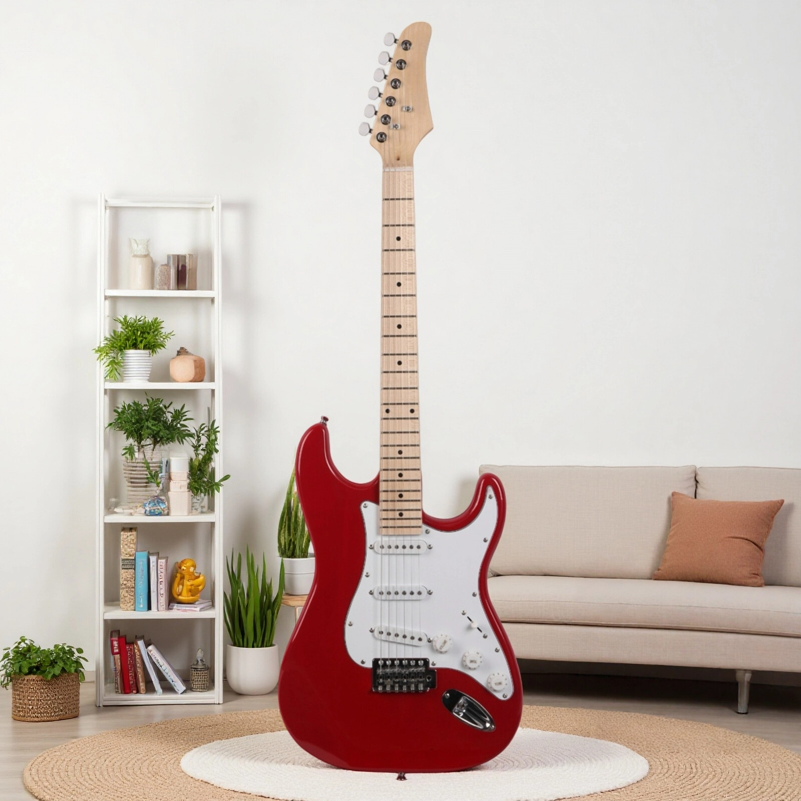 ST-Style Electric Guitar Set – SSS Pickups, Basswood, Maple Neck, Red Finish