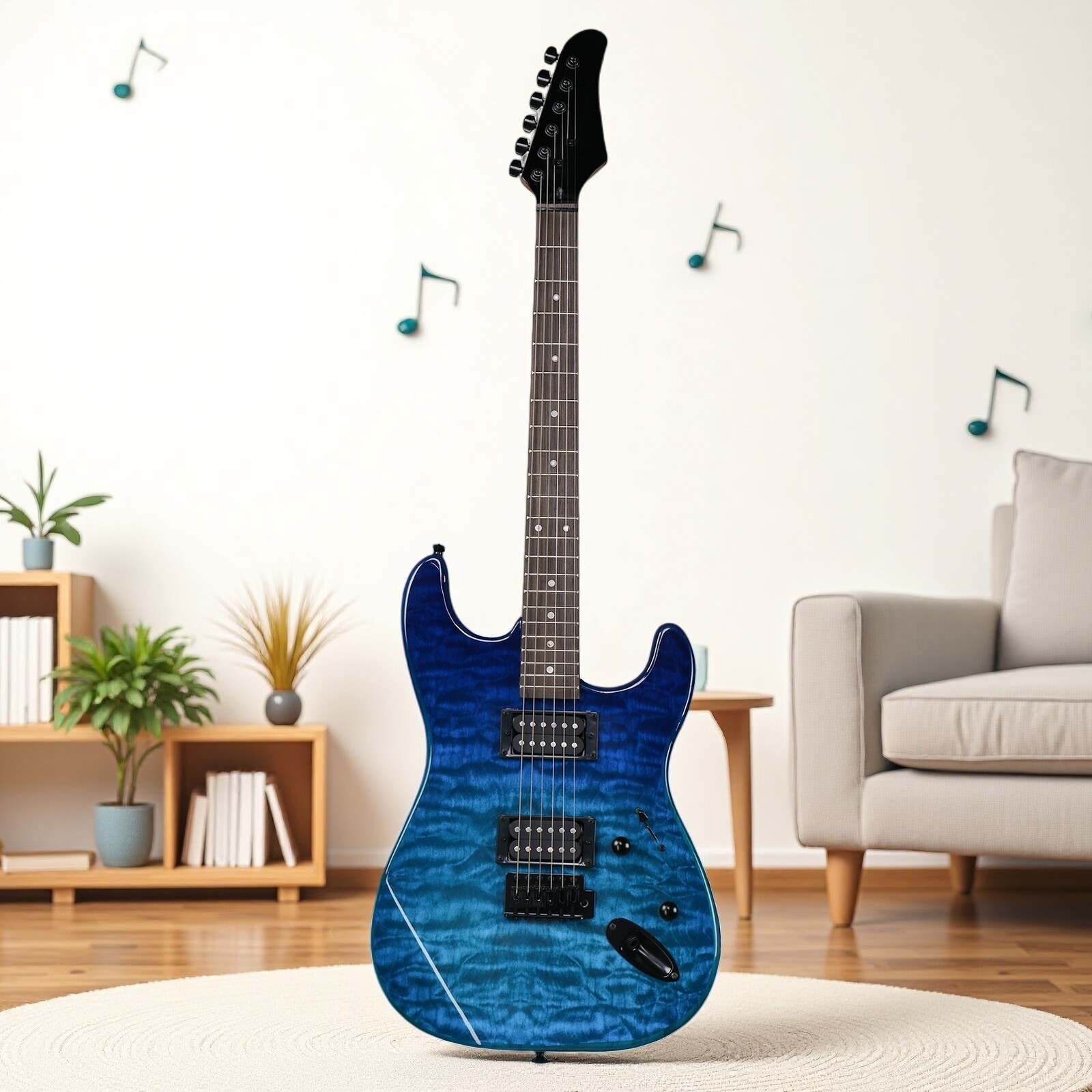 39″ Beginner S-Style Electric Guitar Set – Tremolo Full Size HH Pickups Blue