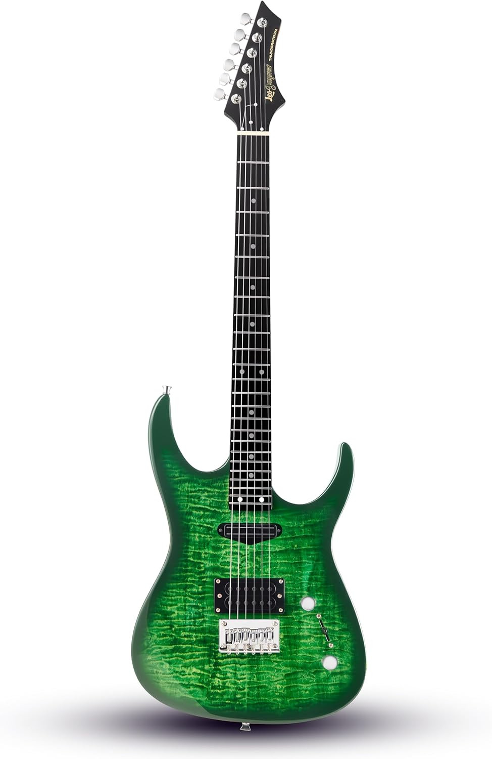Leo Jaymz Thunderstorm ST Electric Guitar Green Flame 24 Frets Fixed Bridge