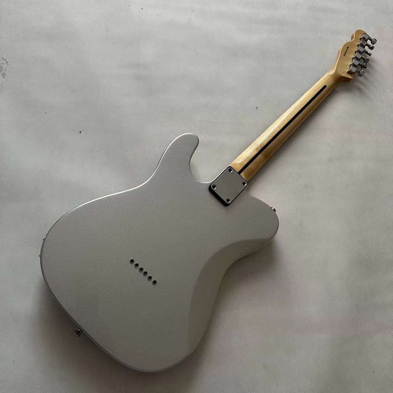 Silver powder white TL electric guitar, fixed bridge black protective plate,