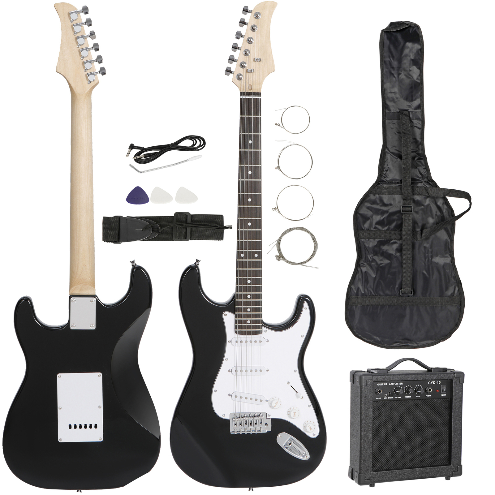 Full Size Electric Guitar New w/ Free 10w Amp+Gig Bag Case+Pick Pack Starter