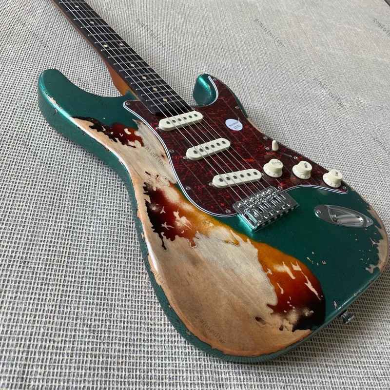 S-T electric guitar aged green bone nut Rounded fret Edge stainless Fret no logo