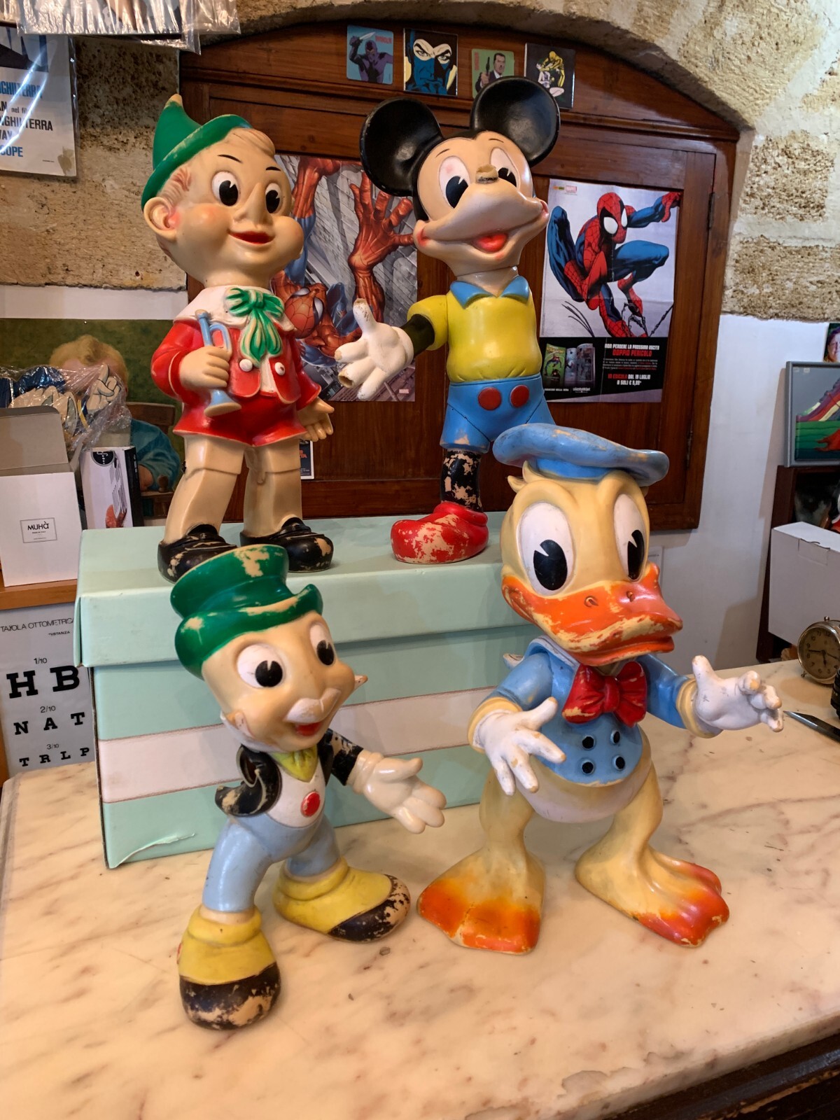 4x lot LARGE rubber toy DISNEY pinocchio jiminy cricket mickey mouse donald duck